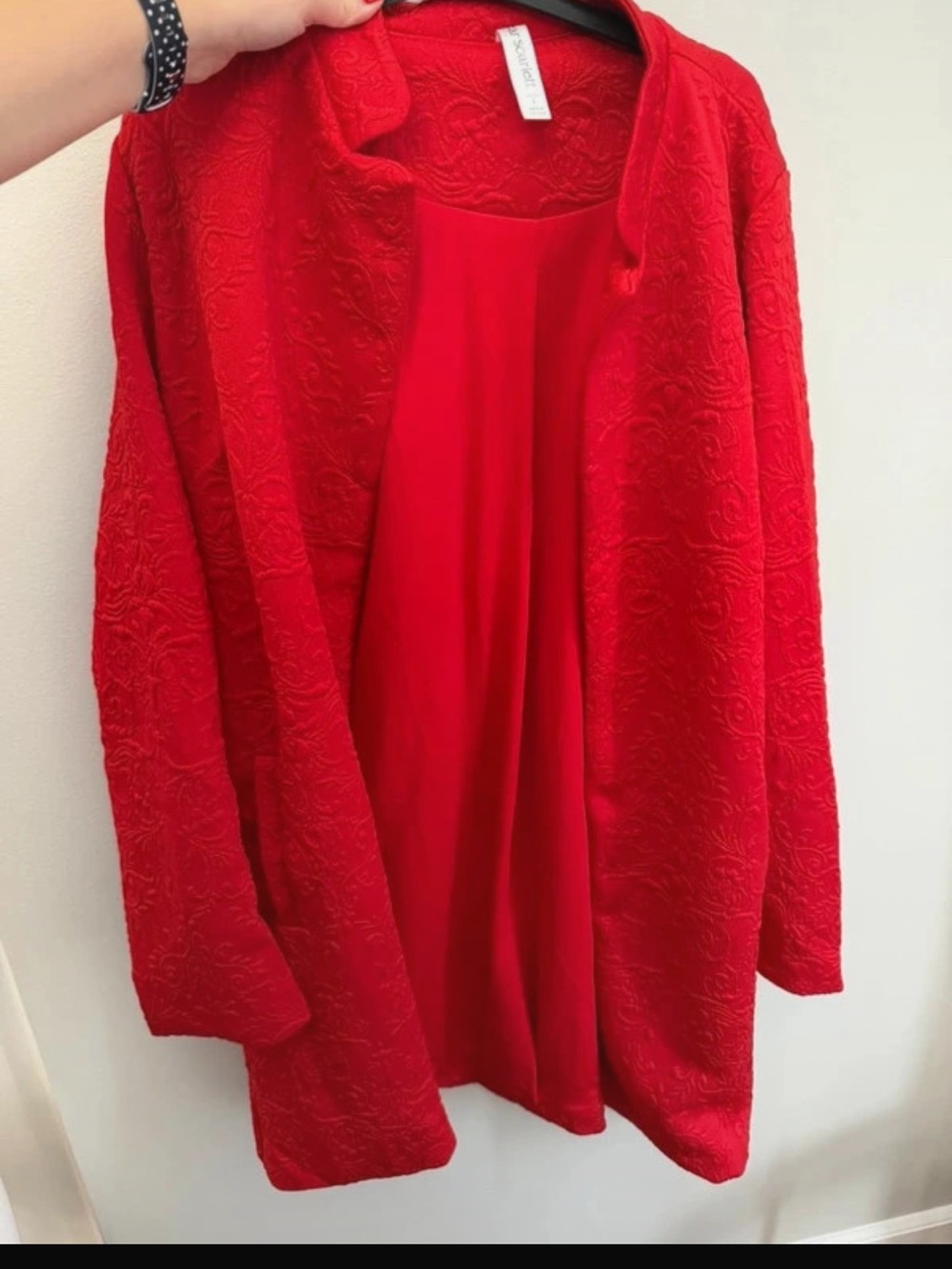 Scarlett Red Textured Open Front Robe Jacket